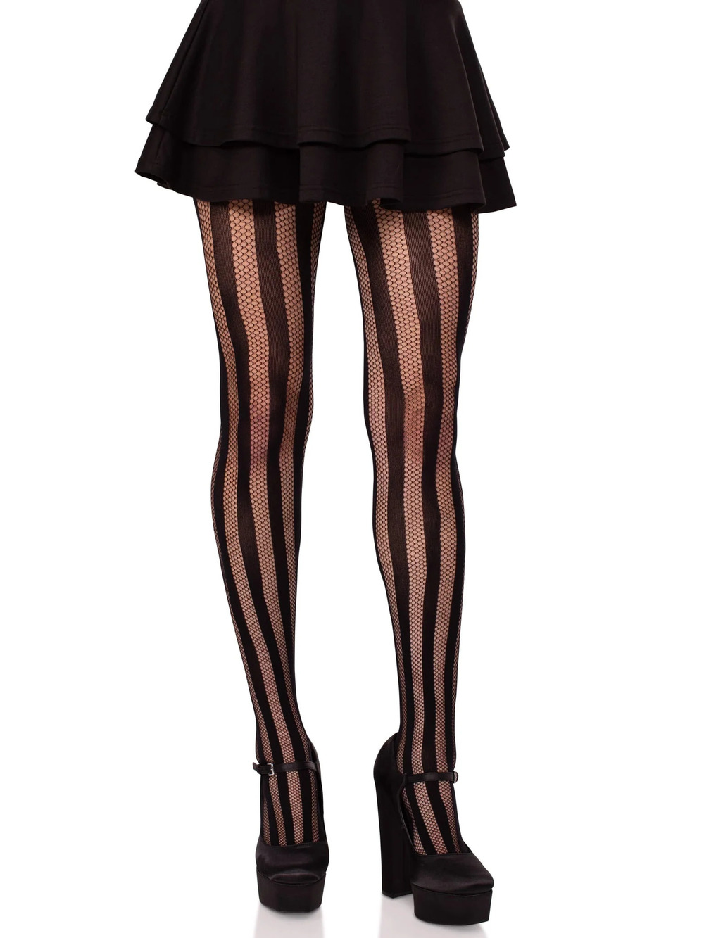 Leg Avenue - Kyra Striped Net Tights - BLACK